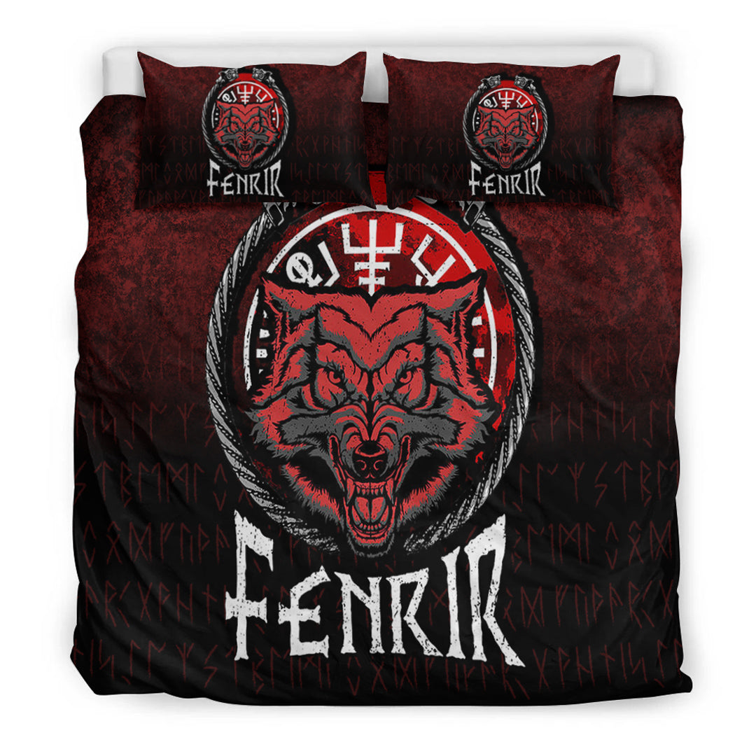 Viking Bedding Set Fenrir Wolf Runes Norse Vikings