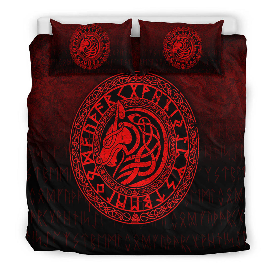 Viking Bedding Set Viking Wolf Red Version