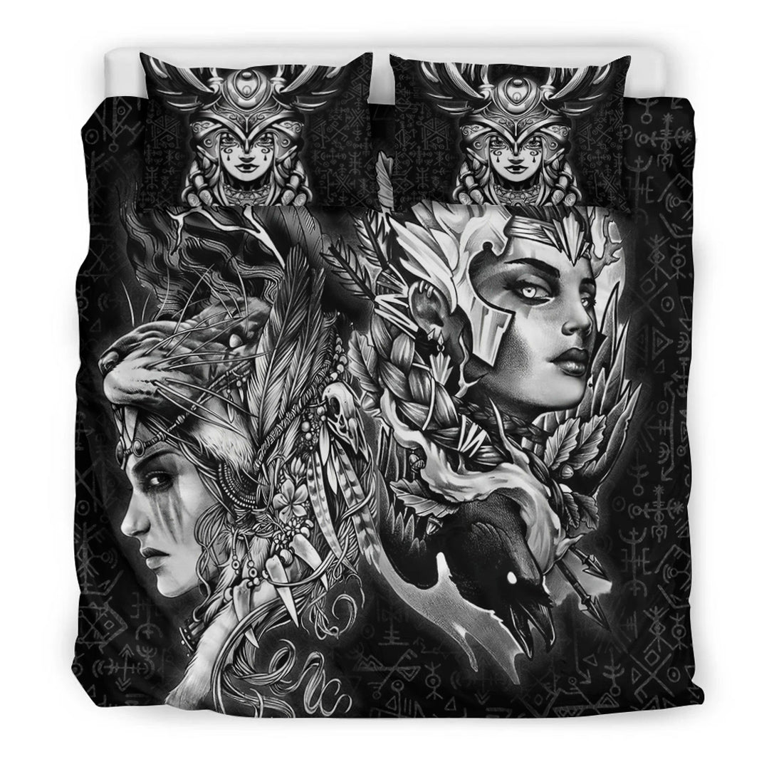 Viking Bedding Set Valkyries And Bear Raven Tree Cletic