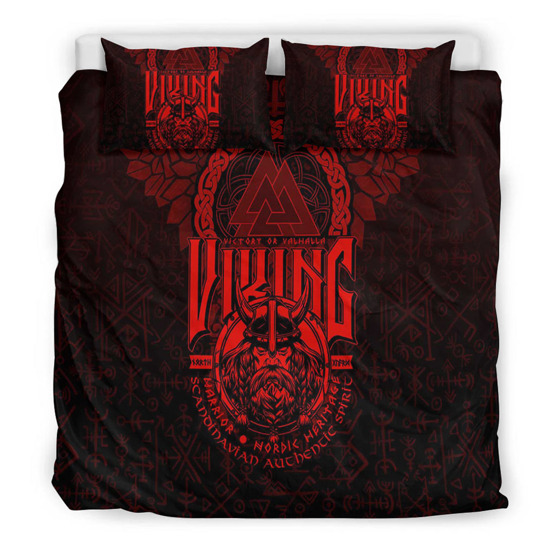 Viking Bedding Set Viking Warriors Valknut Red