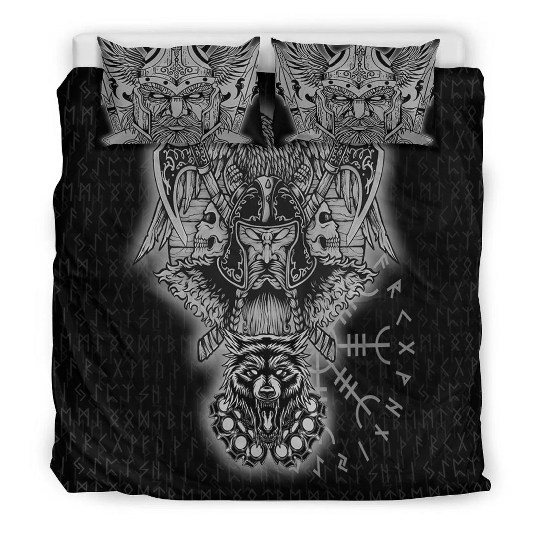 Viking Bedding Set Odin And Raven Wolf