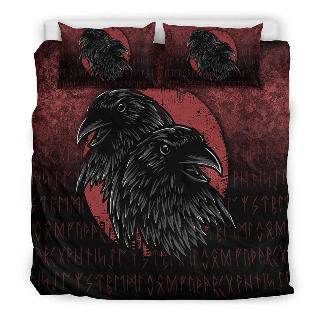 Viking Bedding Set Huginn And Muninn Birds Norse Mythology Crow Hunters Wildlife Animals