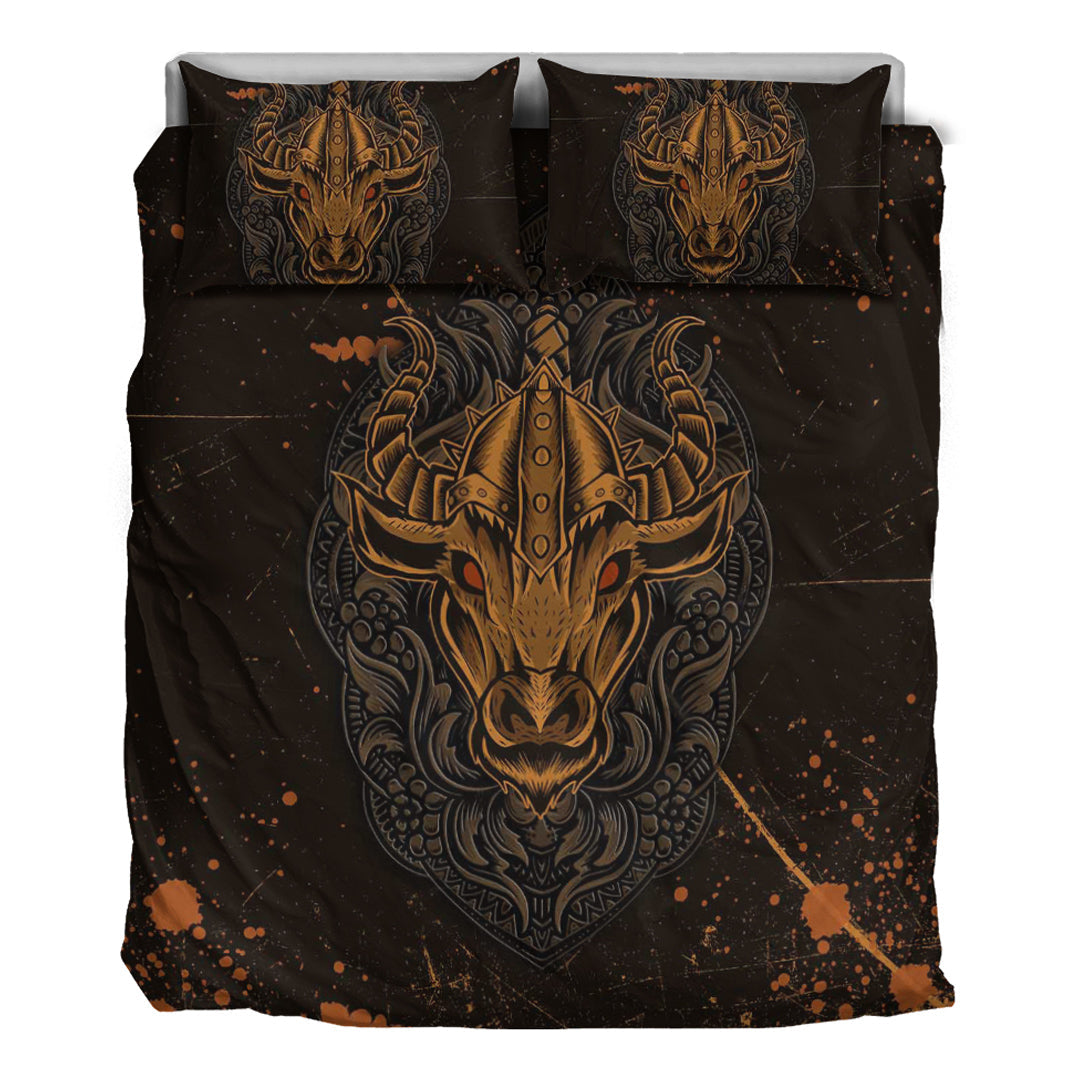 Viking Bedding Set Viking Bull Head Brush Pattern