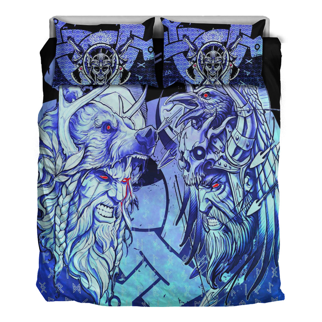 Viking Bedding Set Norse Warrior Berserker Blue