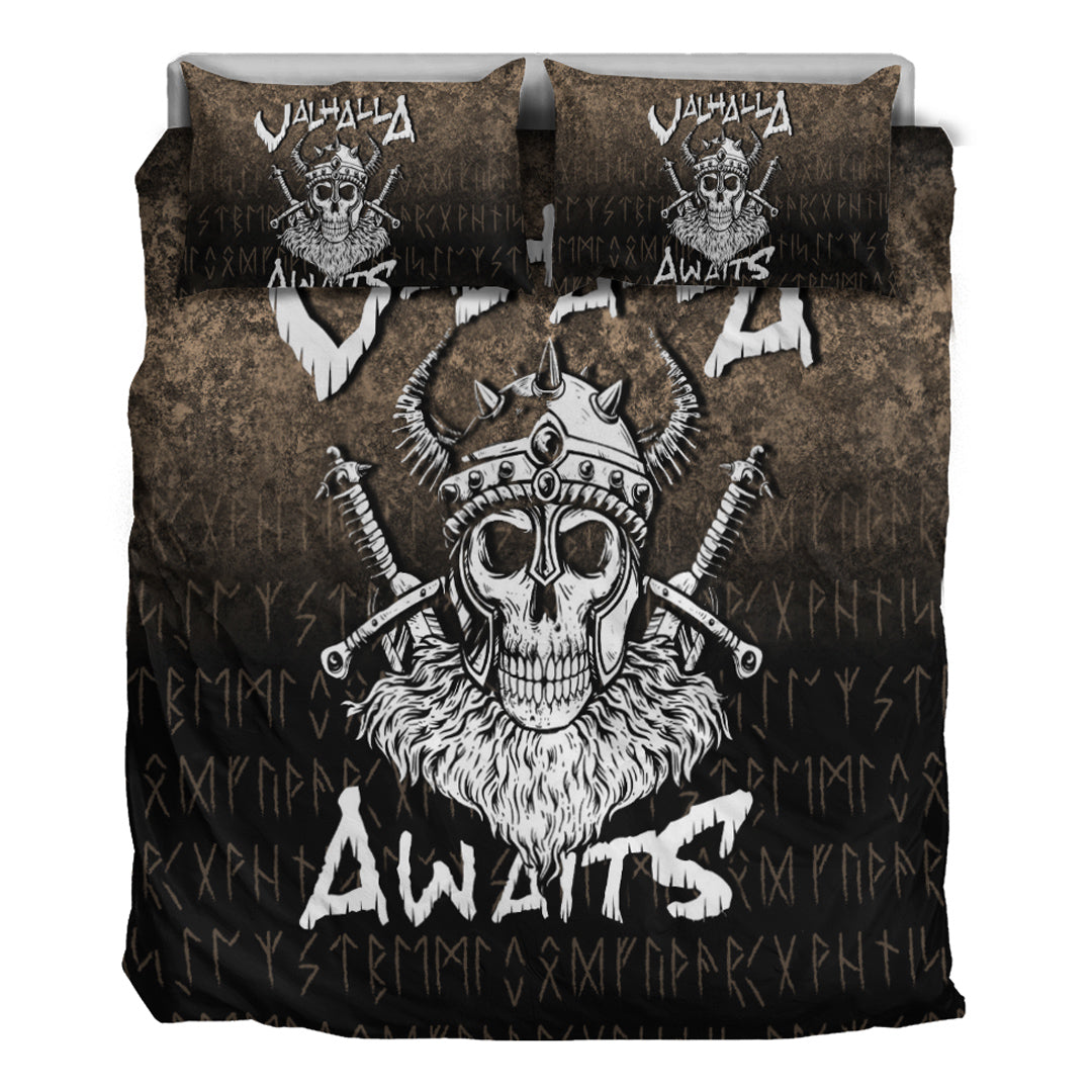 Viking Bedding Set Valhalla Awaits Viking Skull Warrior Axe