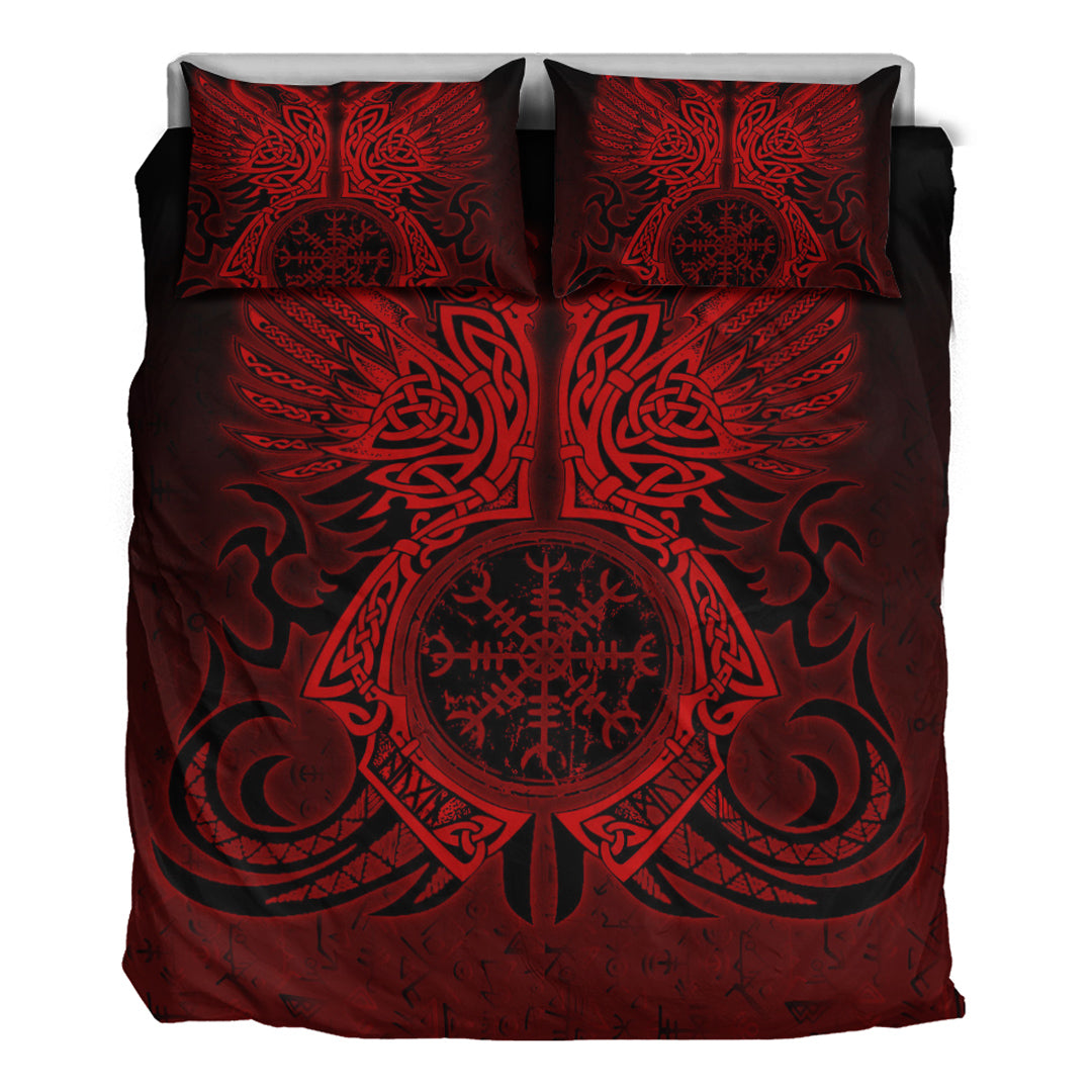 Viking Bedding Set Two Raven Cletic Red