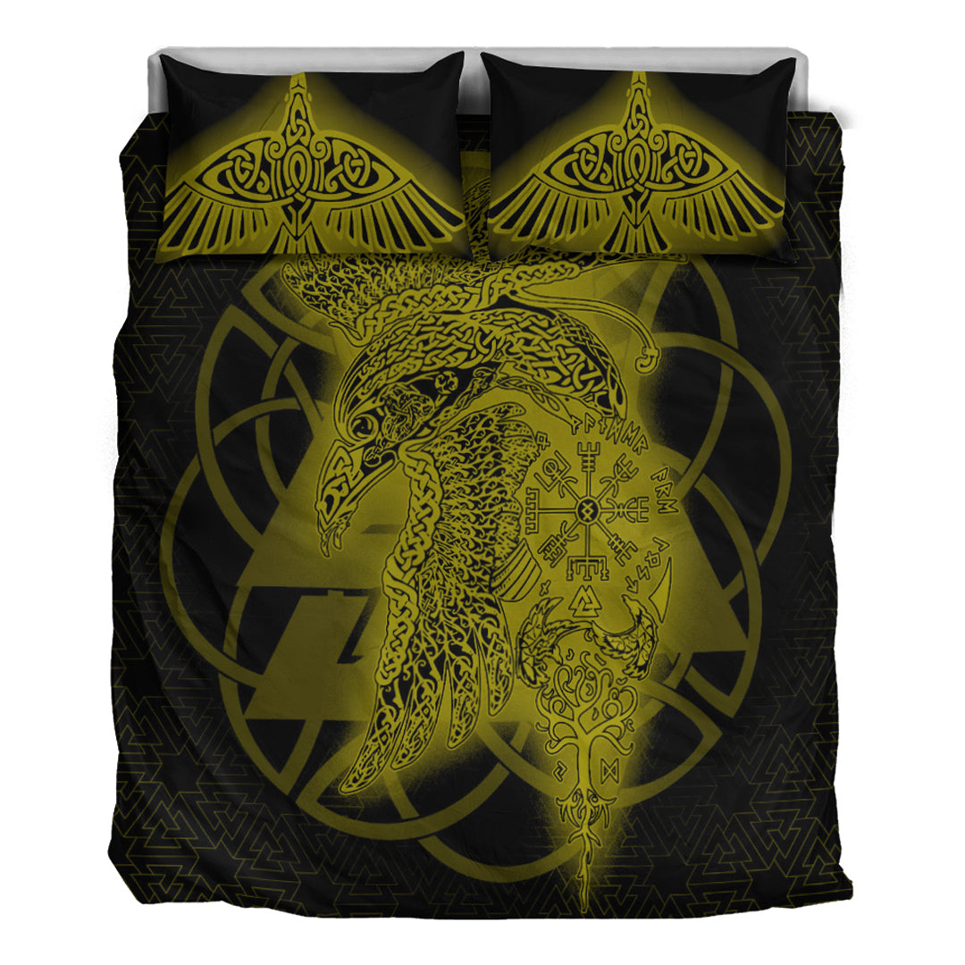 Viking Bedding Set Raven Valknut Gold