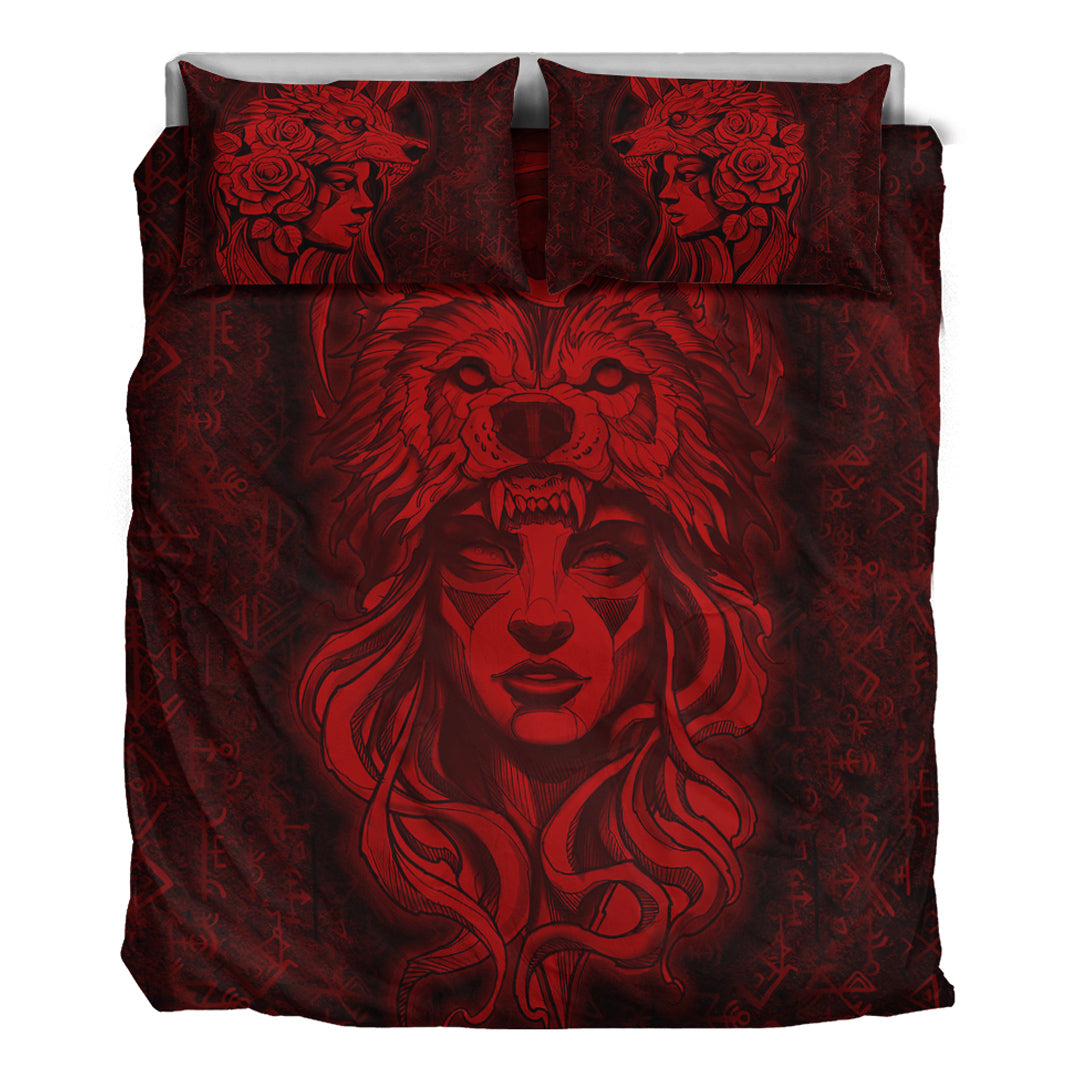 Viking Bedding Set Valkyries And Bear Raven Turquoise Ver01