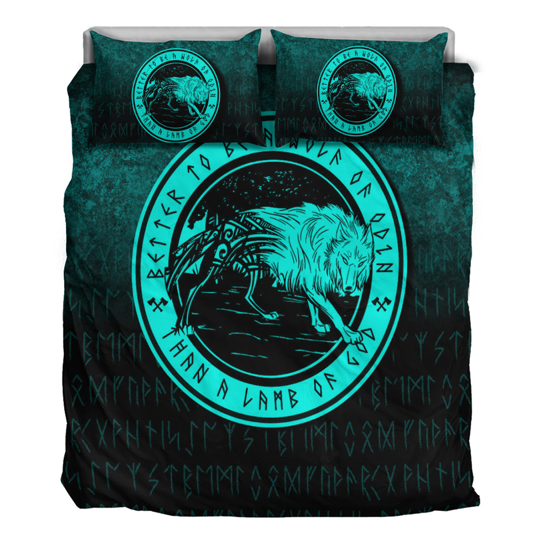 Viking Bedding Set Wolf Of Odin Cyan Version