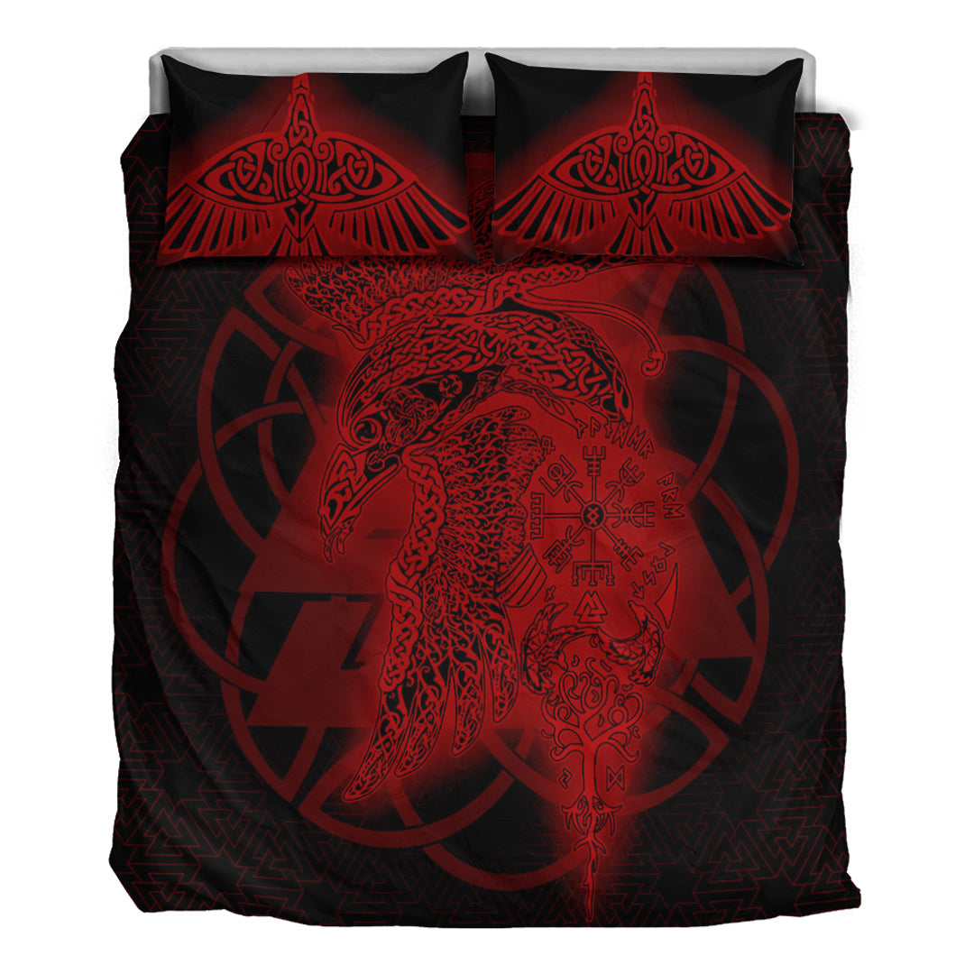 Viking Bedding Set Raven Valknut Red