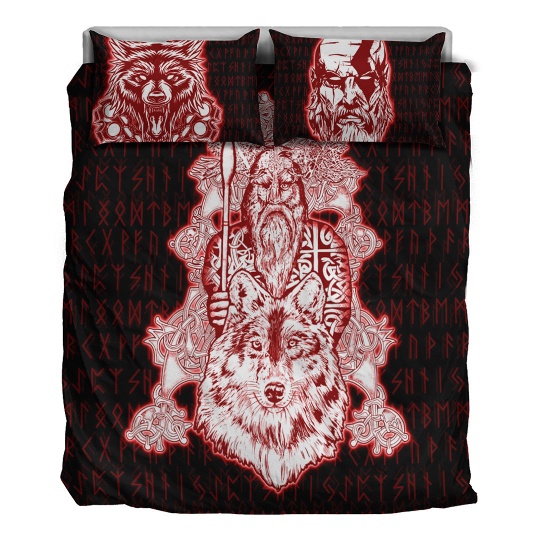 Viking Bedding Set Odin Wolf Viking Set Red