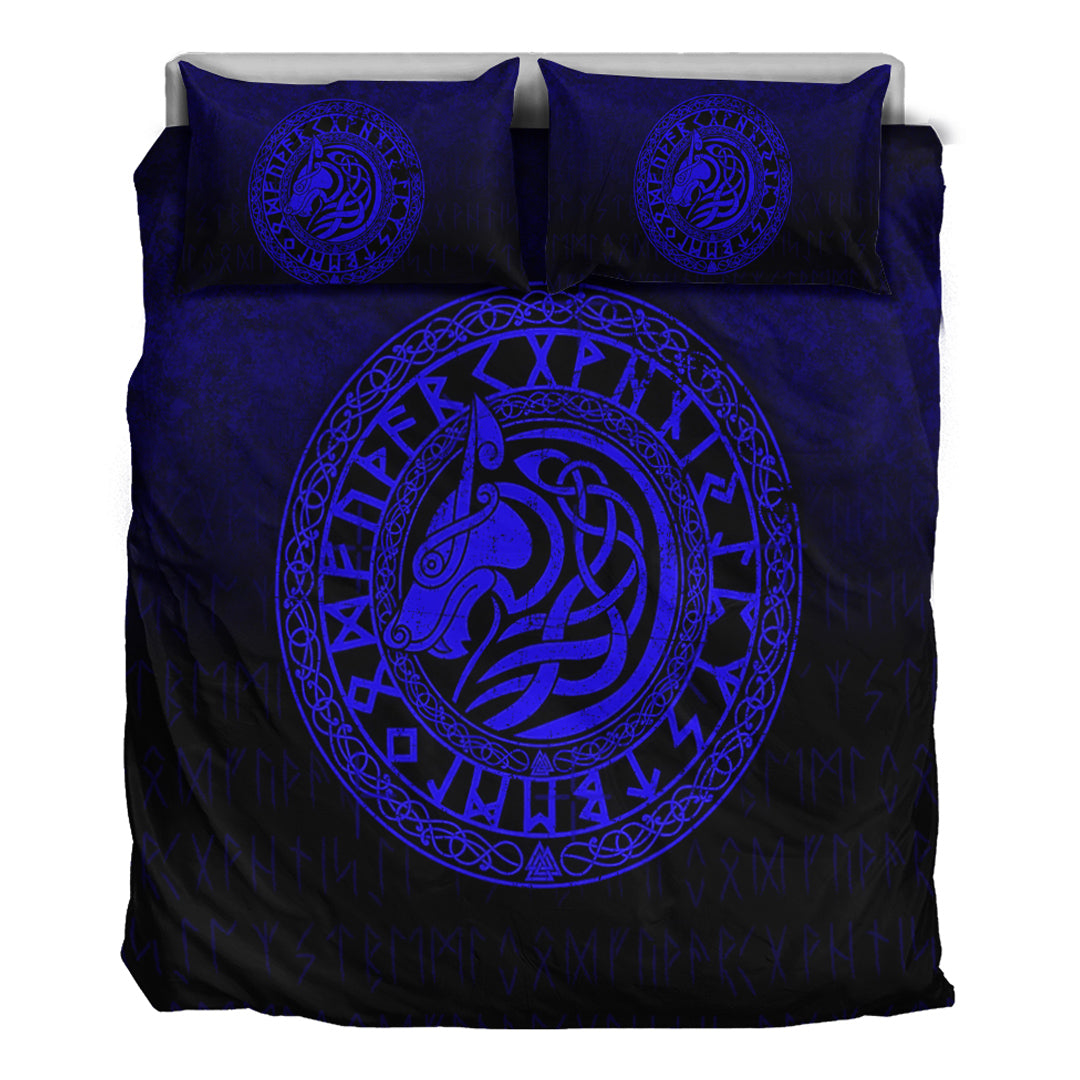 Viking Bedding Set Viking Wolf Blue Version