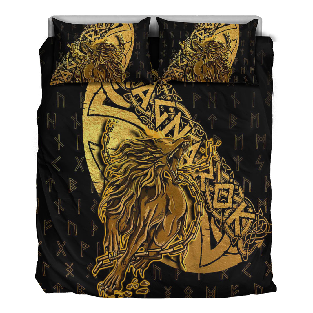 Viking Bedding Set Fenrir Ragnarok Gold