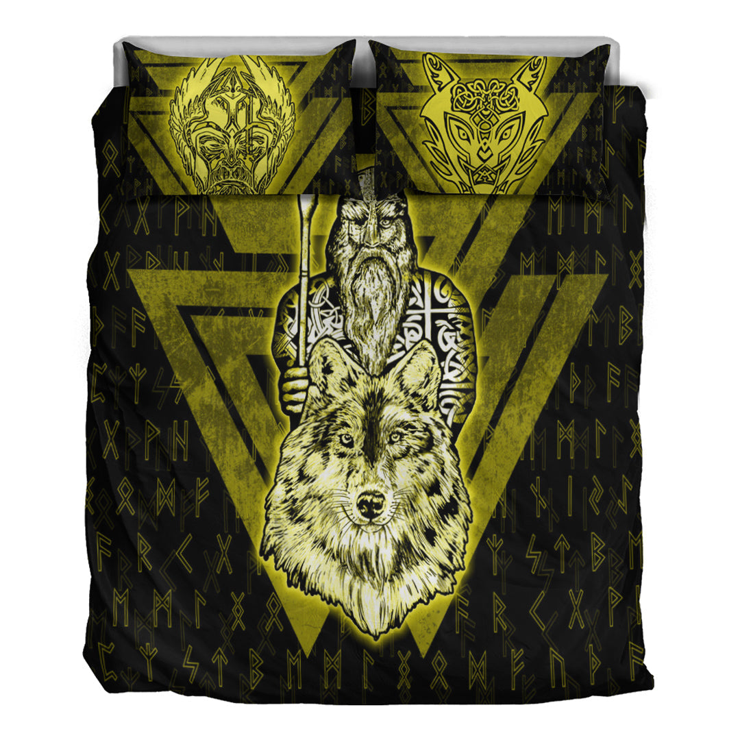 Viking Bedding Set Viking Odin Wolf Gold