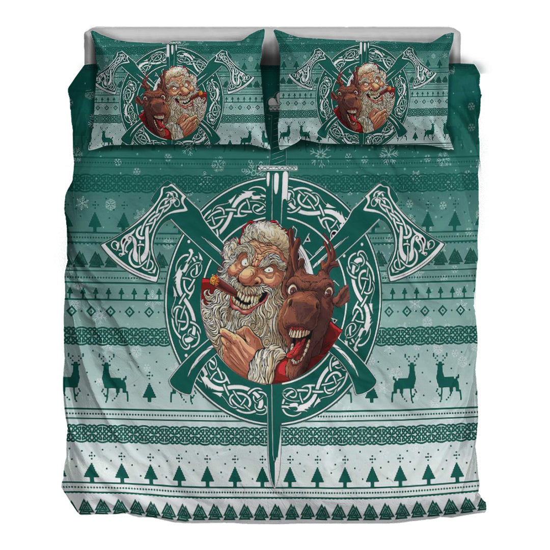 Viking Bedding Set Viking Santa and Reindeer Christmas Pattern