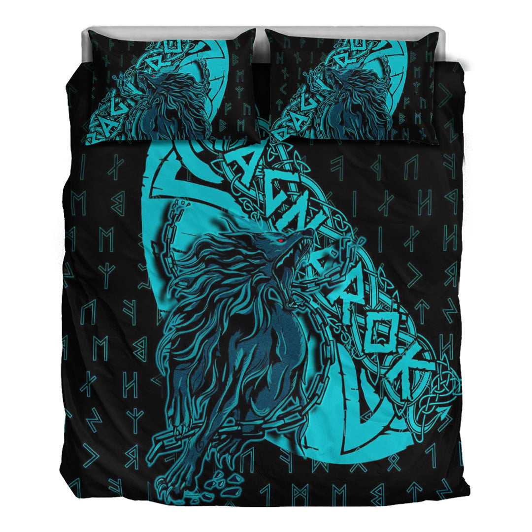 Viking Bedding Set Fenrir Ragnarok Cyan