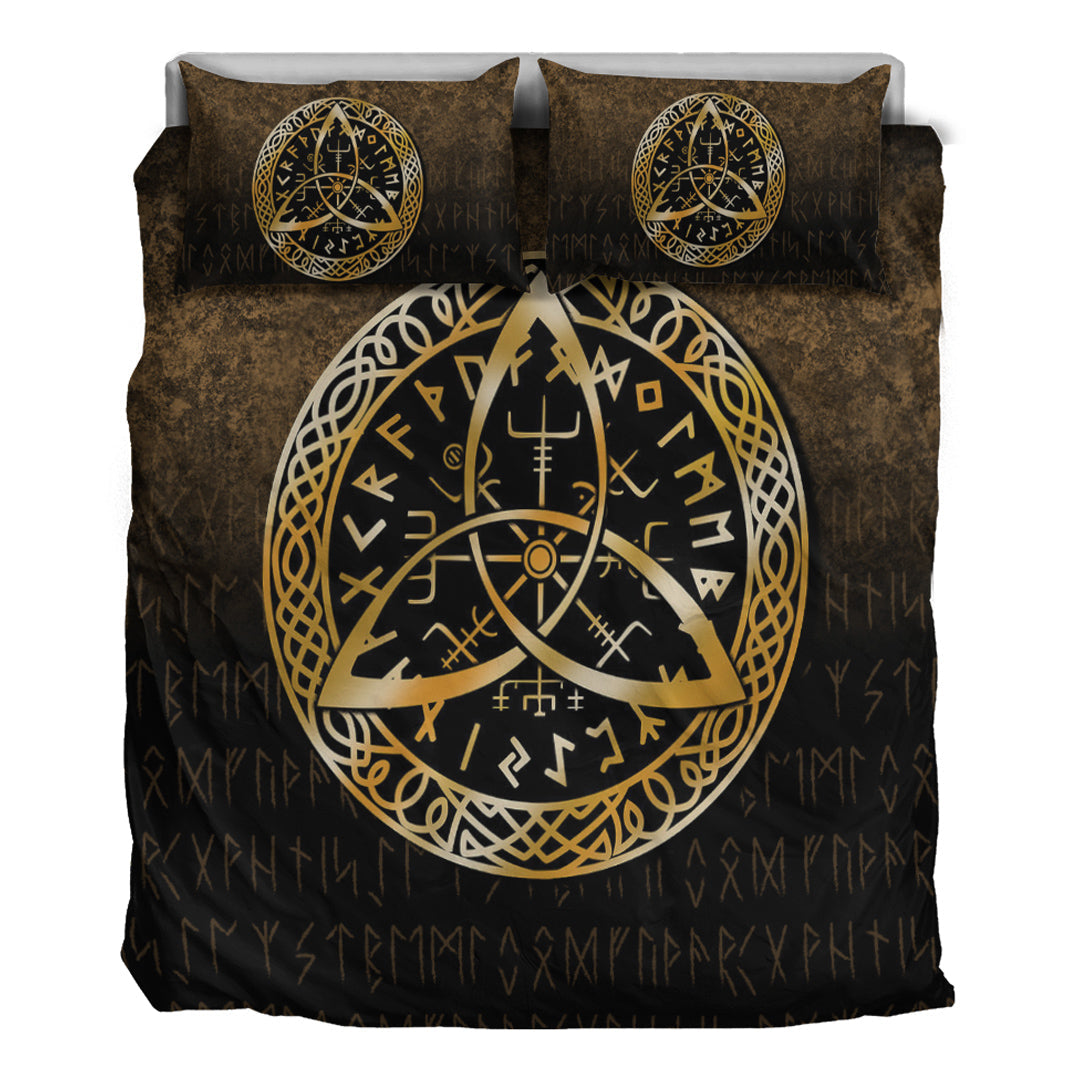 Viking Bedding Set Vegvisir Nordic Viking Rune Gold Version