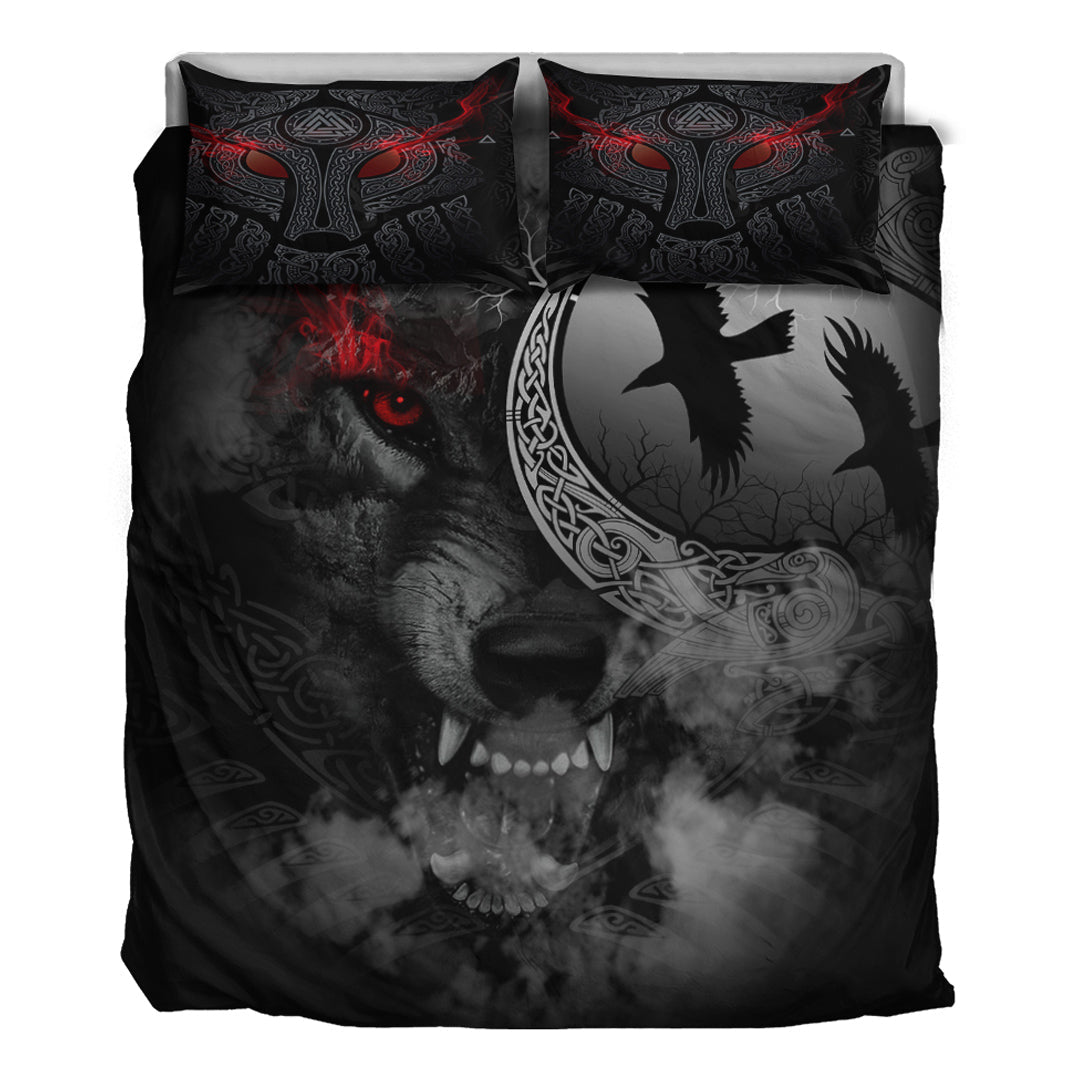 Viking Bedding Set Angry Moon Wolf