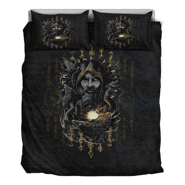 Viking Bedding Set Odin Geri and Freki Rune Style