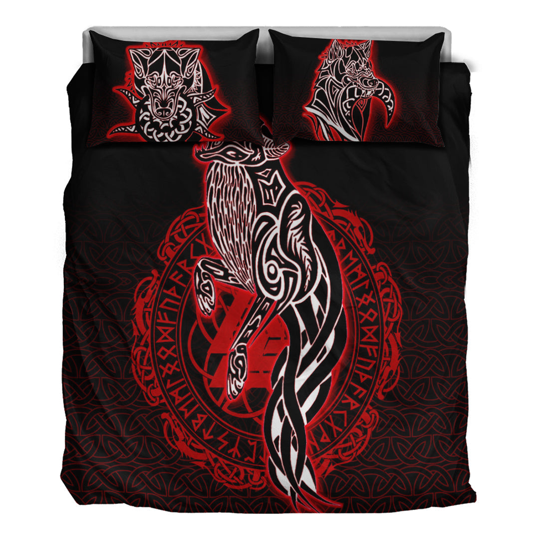 Viking Bedding Set Wolf Viking Red