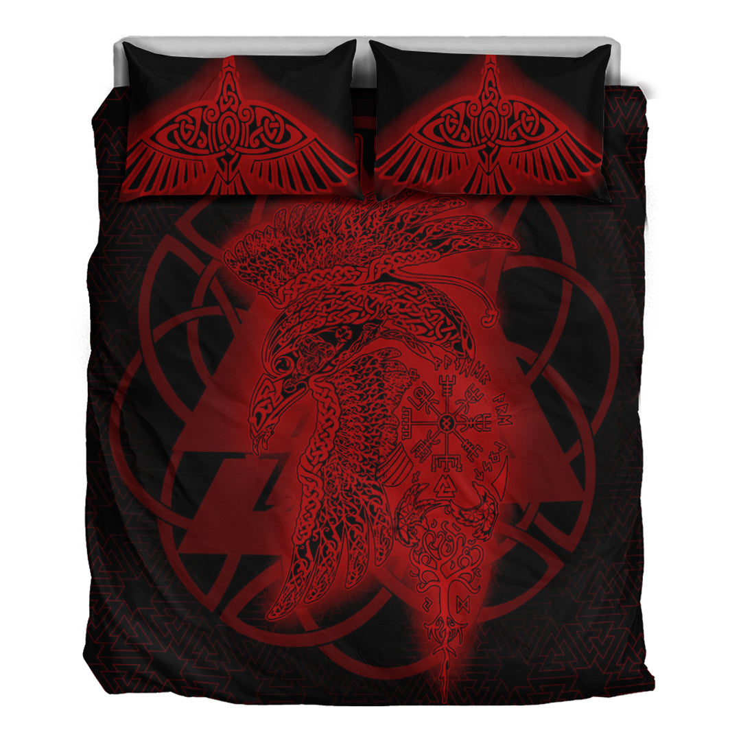 Viking Bedding Set Valknut Raven Red