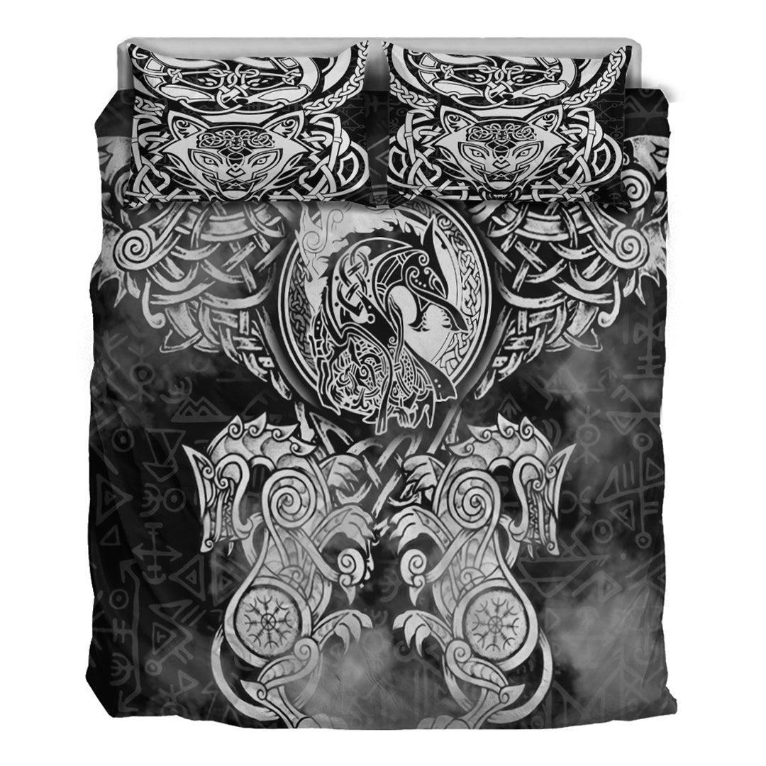 Viking Bedding Set Viking Dragon and Wolf Tattoo