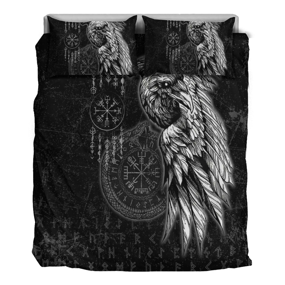 Viking Bedding Set Raven and Ourobos and Runes