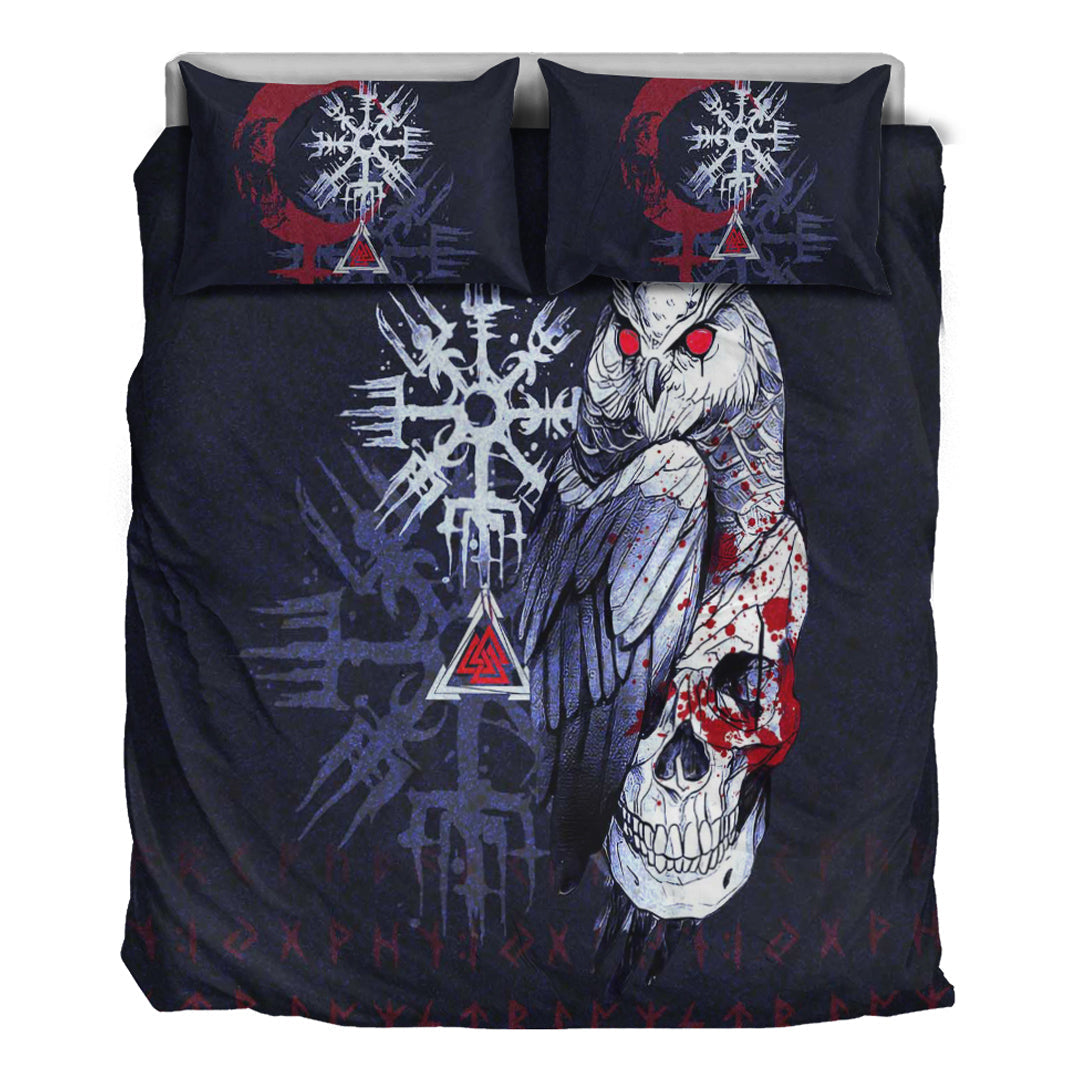 Viking Bedding Set Viking Owl Skull Blood Blue Style