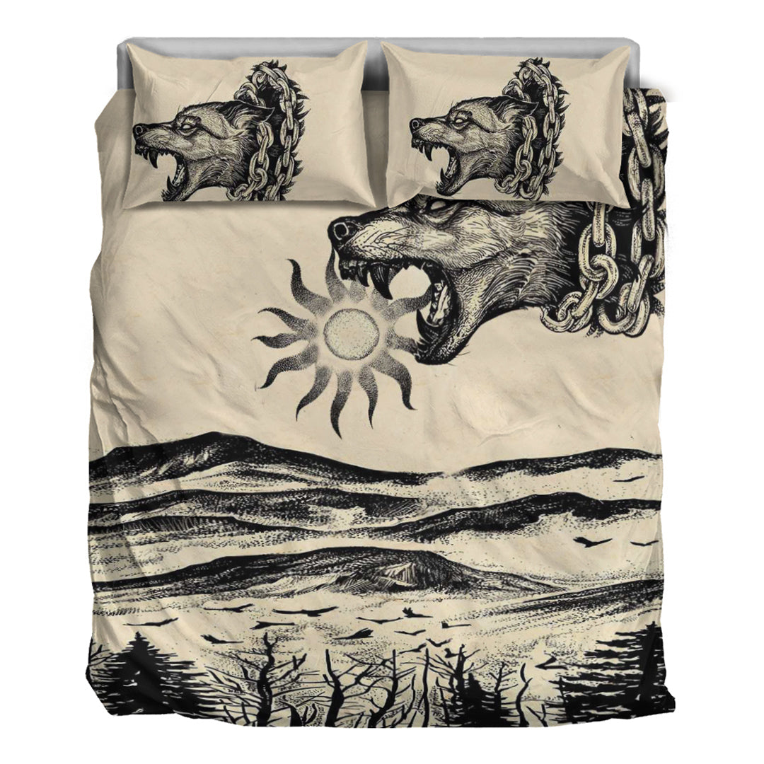 Viking Bedding Set Viking Wolf Skoll Vintage Style