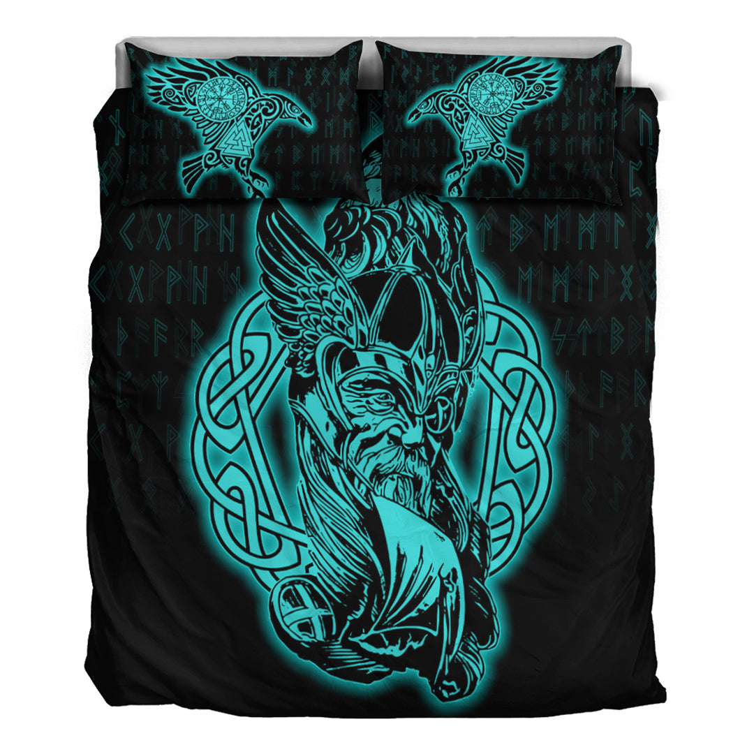 Viking Bedding Set Odin Raven Viking Set Turquoise