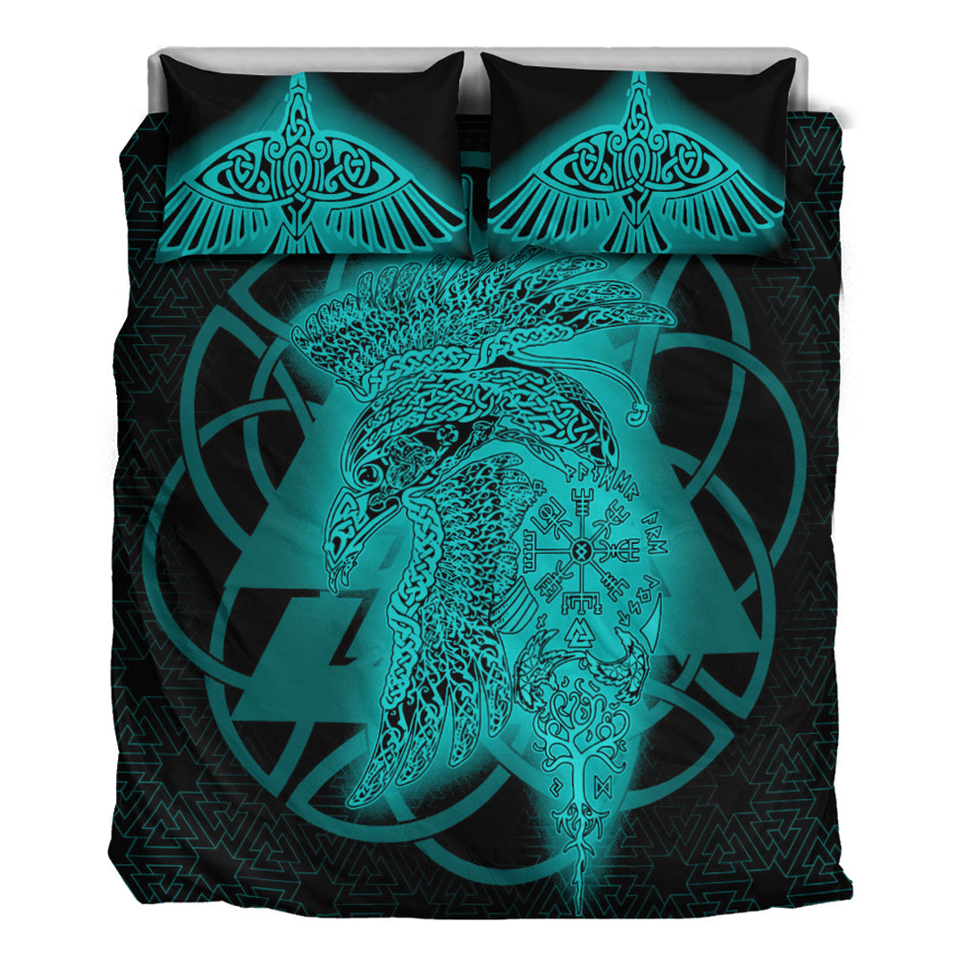 Viking Bedding Set Valknut Raven Turquoise