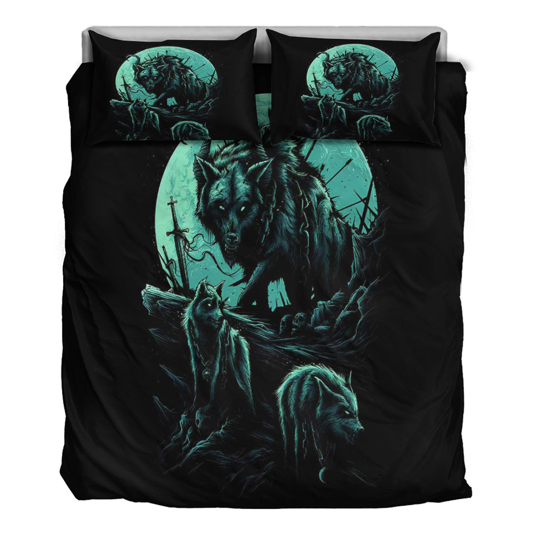 Viking Bedding Set Fenrir Wolf and Moon