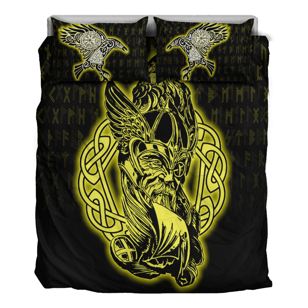 Viking Bedding Set Odin Raven Viking Set Gold