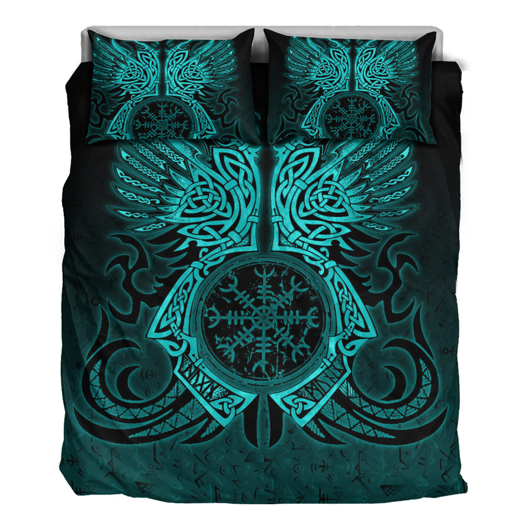 Viking Bedding Set Two Raven Cletic Turquoise Tree Cletic