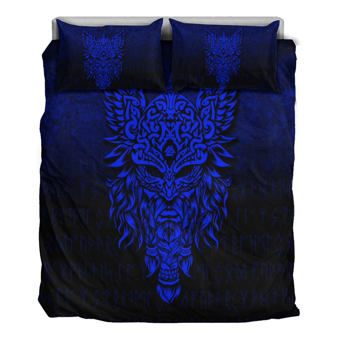 Viking Bedding Set Odin The Allfather Asgard God And Chief Of Aesir Blue Version