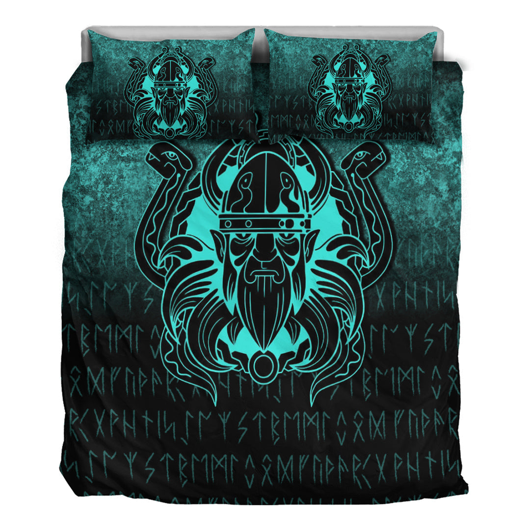 Viking Bedding Set Nordic Warrior Valhalla Norse Cyan Version