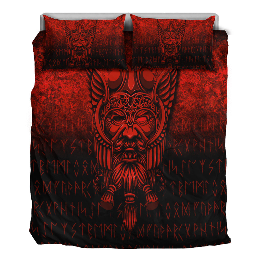 Viking Bedding Set Viking Odin Allfather In Asgard Red Version