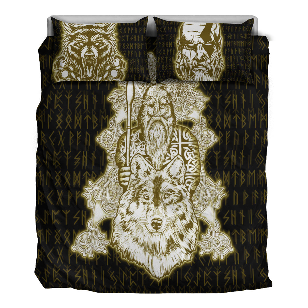 Viking Bedding Set Odin Wolf Viking Set Gold