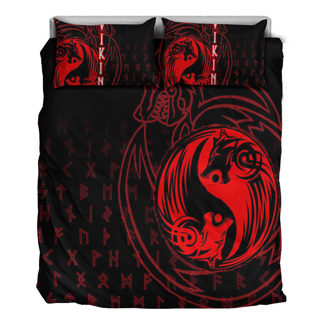 Viking Bedding Set Skoll and Hati Red