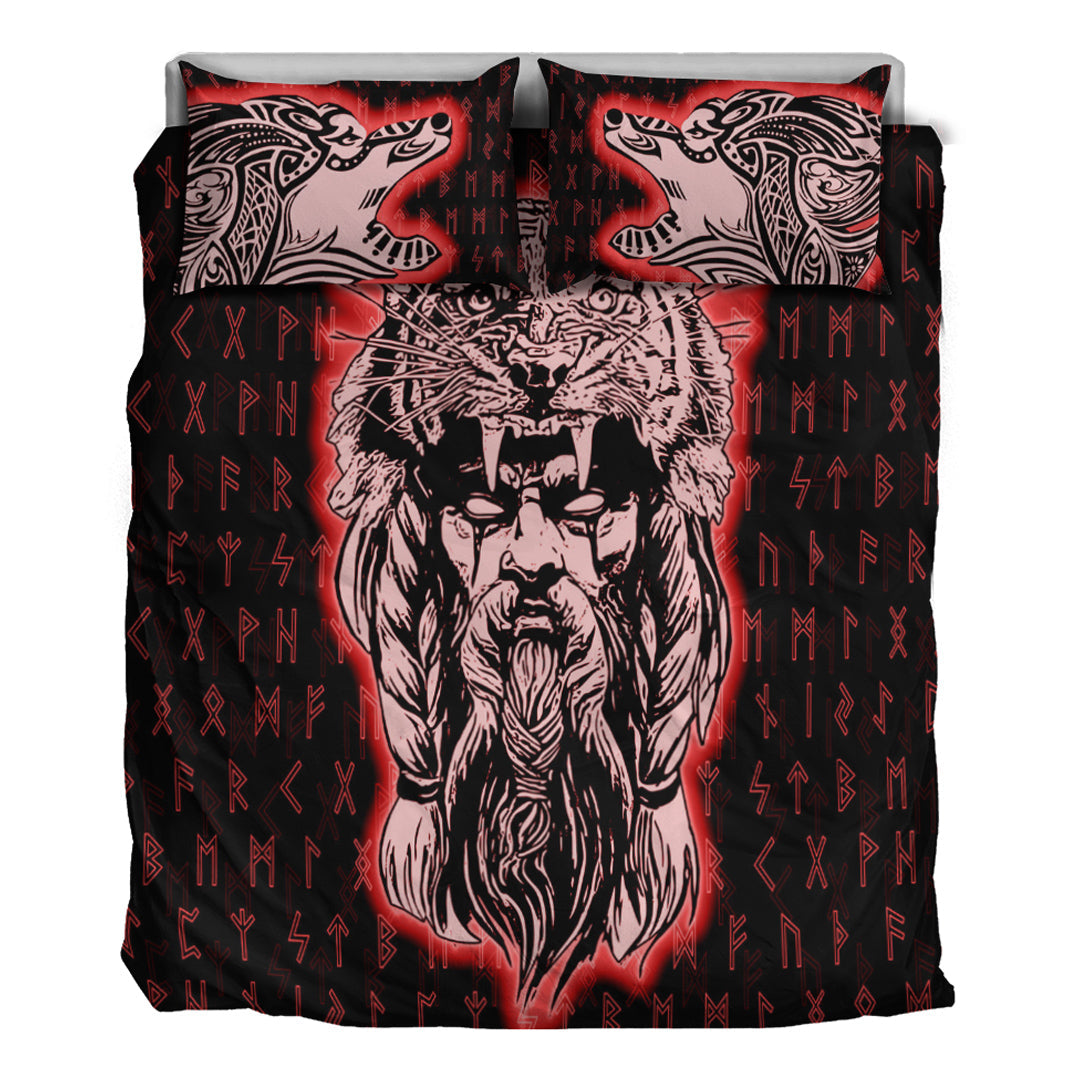 Viking Bedding Set Wolf Odin Viking Set Red