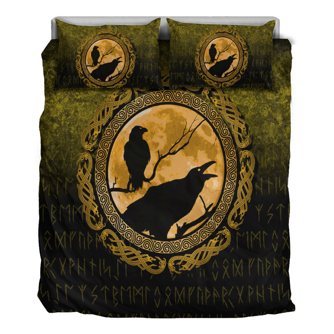 Viking Bedding Set Vikings Huginn Muninn Odin’s Ravens Gold Version