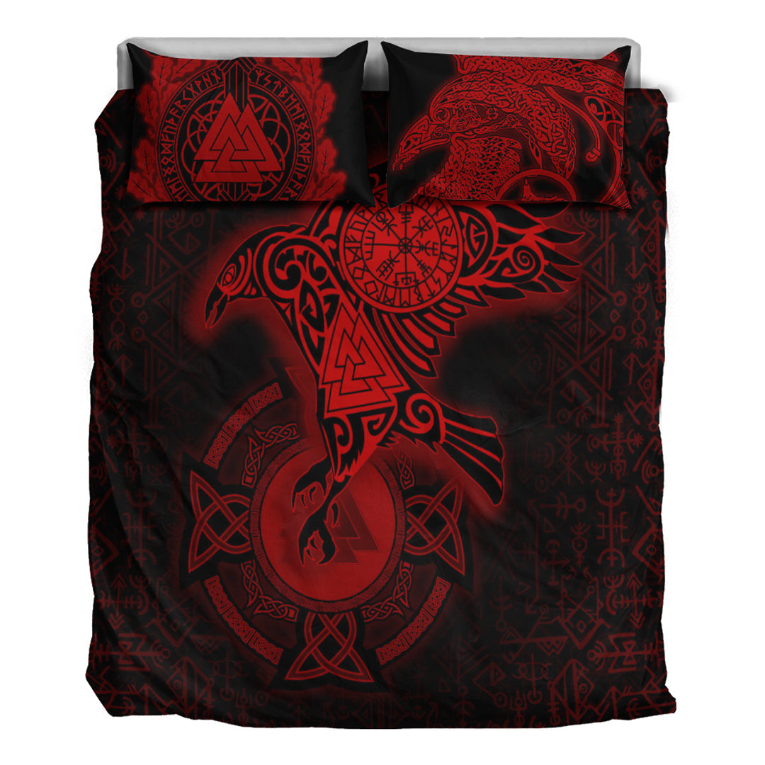 Viking Bedding Set Celtic Raven Red