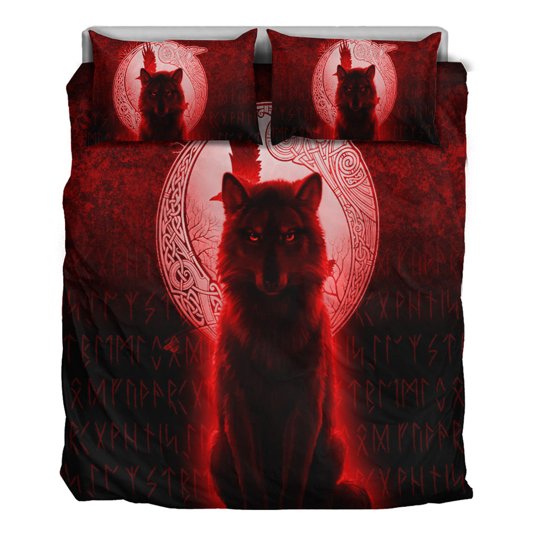 Viking Bedding Set Fenrir Viking Wolf Red Version