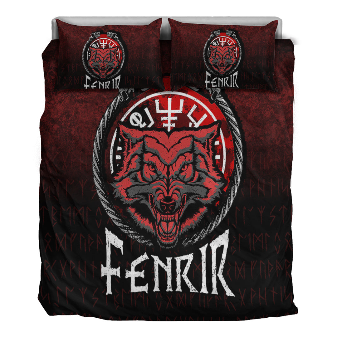 Viking Bedding Set Fenrir Wolf Runes Norse Vikings