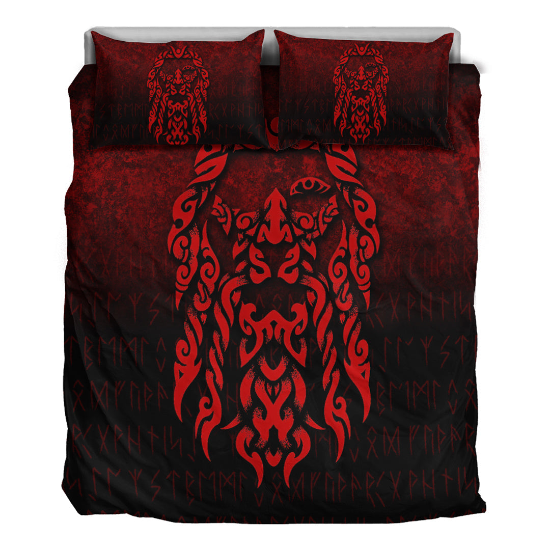 Viking Bedding Set Viking God Odin Allfather In Asgard Raven God Red Version