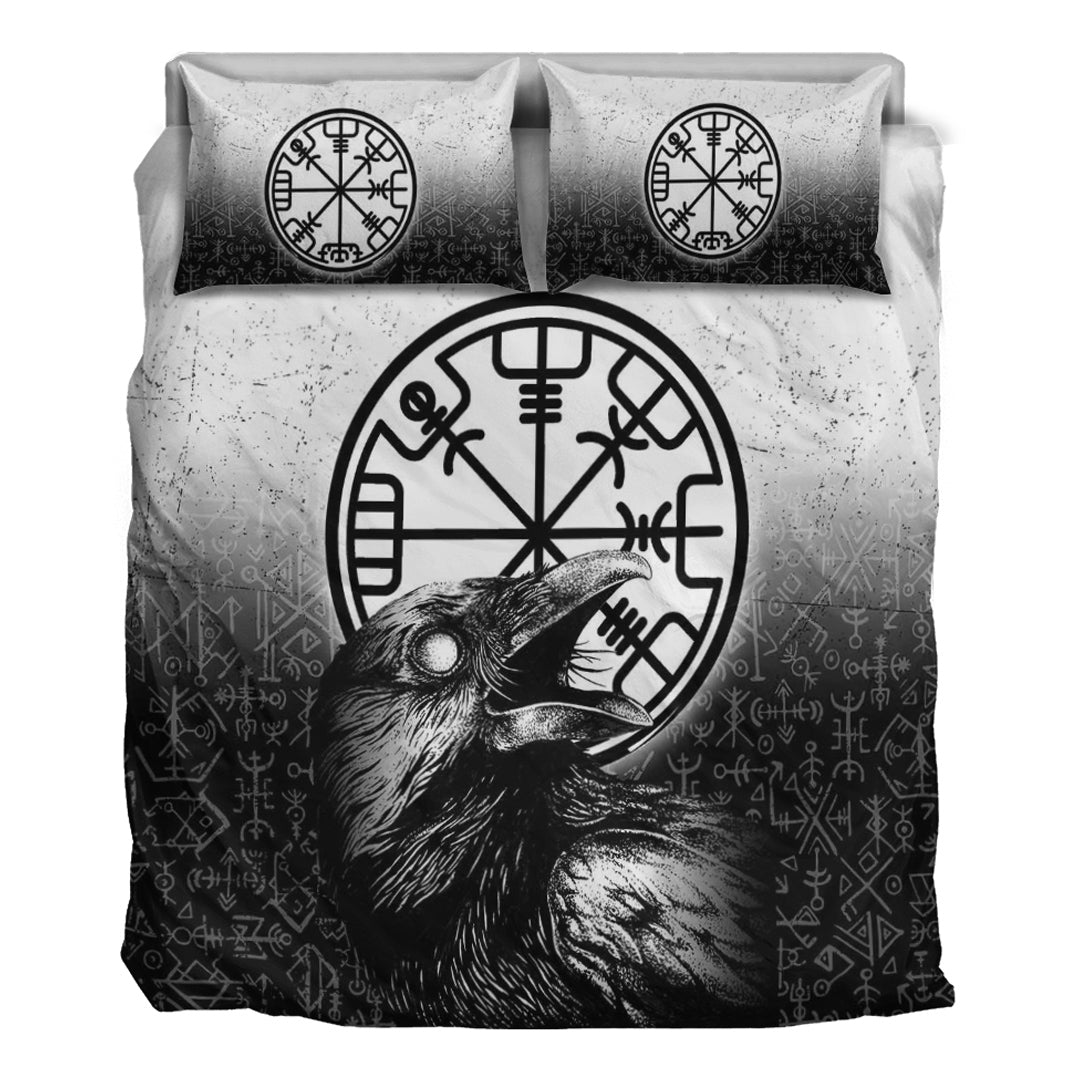 Viking Bedding Set Viking Raven Black and White Vegvisir