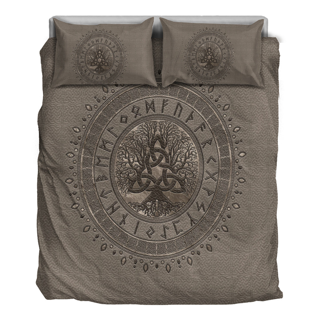 Viking Bedding Set Tree of Life with Triquetra Beige