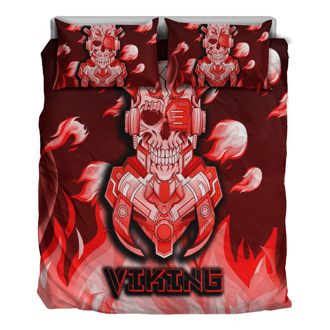 Viking Bedding Set Viking 3D Warrior Robo Fire Red Pattern