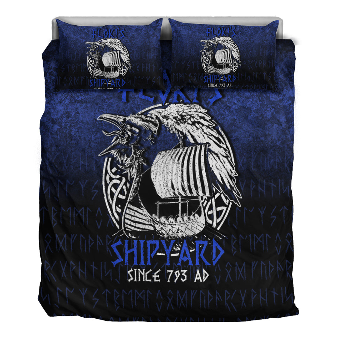 Viking Bedding Set Kattegat Longboat Raven Norse Mythology Flokis Shipyard