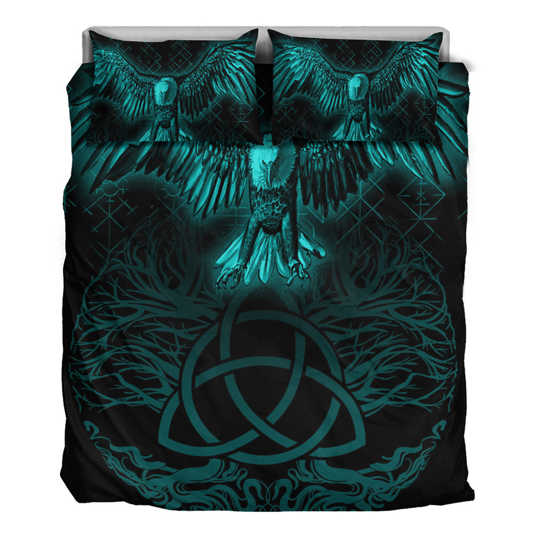 Viking Bedding Set Raven Tree Cletic Turquoise